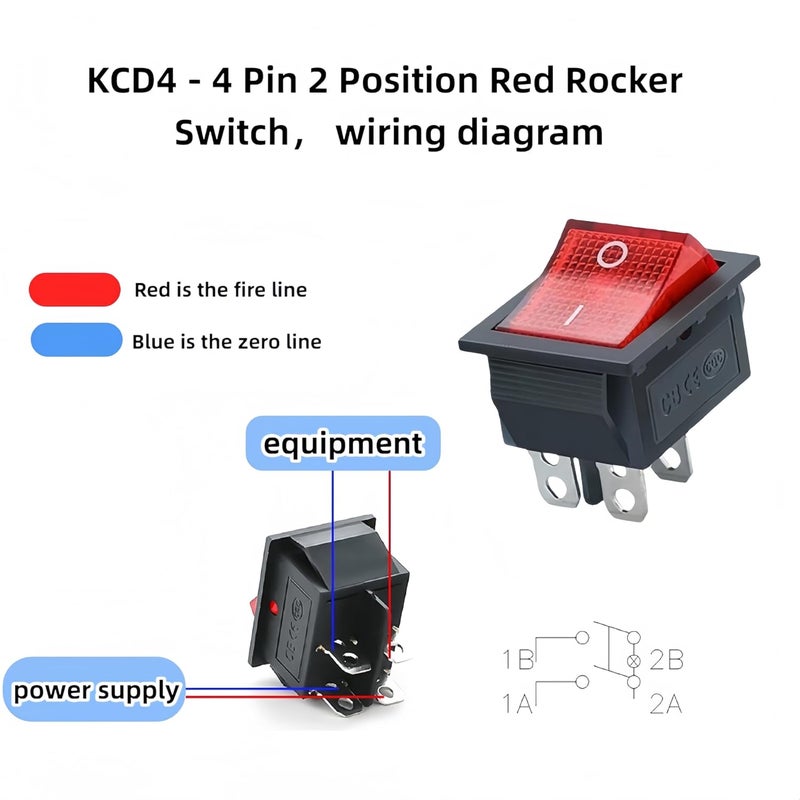 Uiivup 1Pcs KCD4-16A/250V 20A/125V AC on/Off Switch，Red Light 4 Pin Rocker Switch,Suitable for Water dispensers, Motorcycle Lights, Toy Cars, Treadmills, Electronic Device Power switches,ect - Image 5